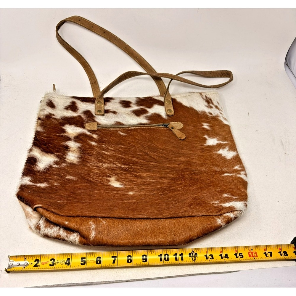 Myra Bag Cowhide Leather Tote Shoulder Bag Brown White Purse Cowgirl Urban